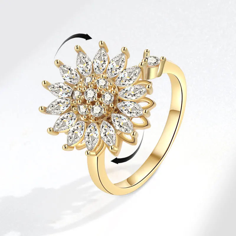 925 Silver Sunflower and Bee Rotating Zircon Ring
