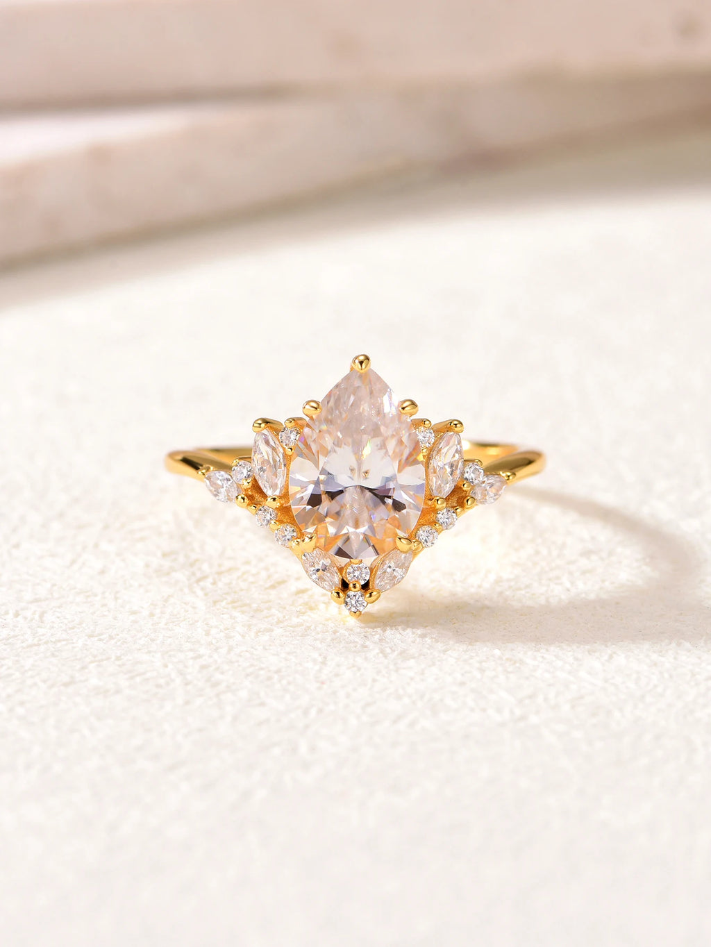 S925 Water Drop 2CT Moissanite Ring Set 18K Gold Plated Fine Jewelry