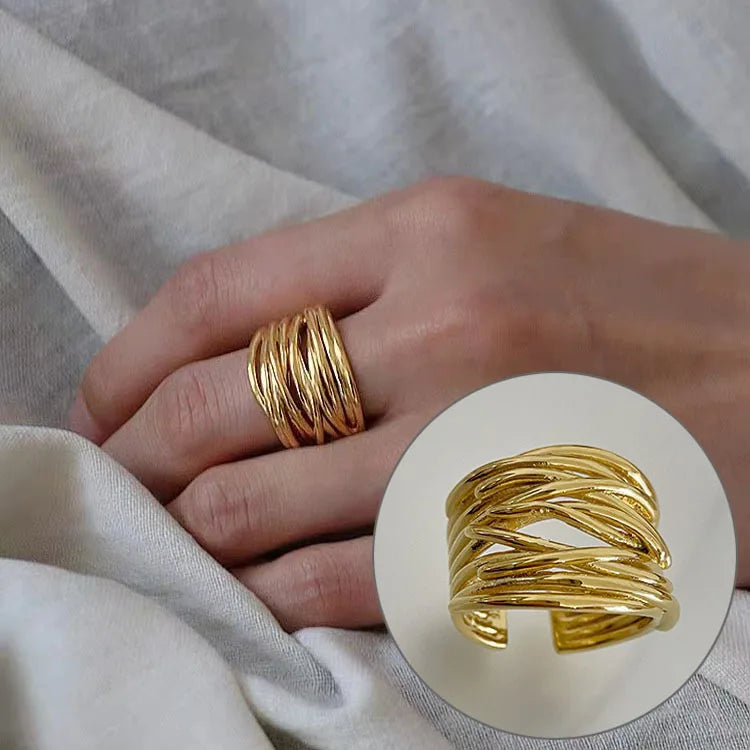 Silver Arched Wide Geometric Punk Ring