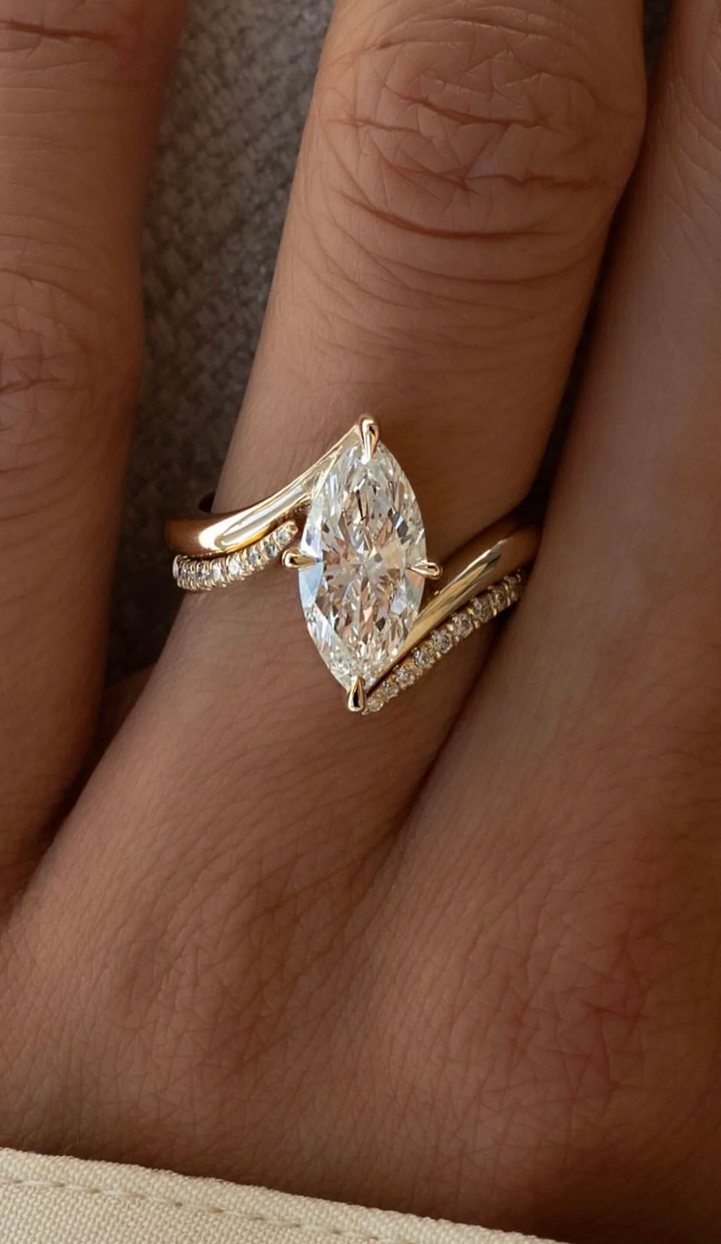 Marquise Fluid Gold Luxe Cluster Ring 3CT Moissanite S925 Silver Gift