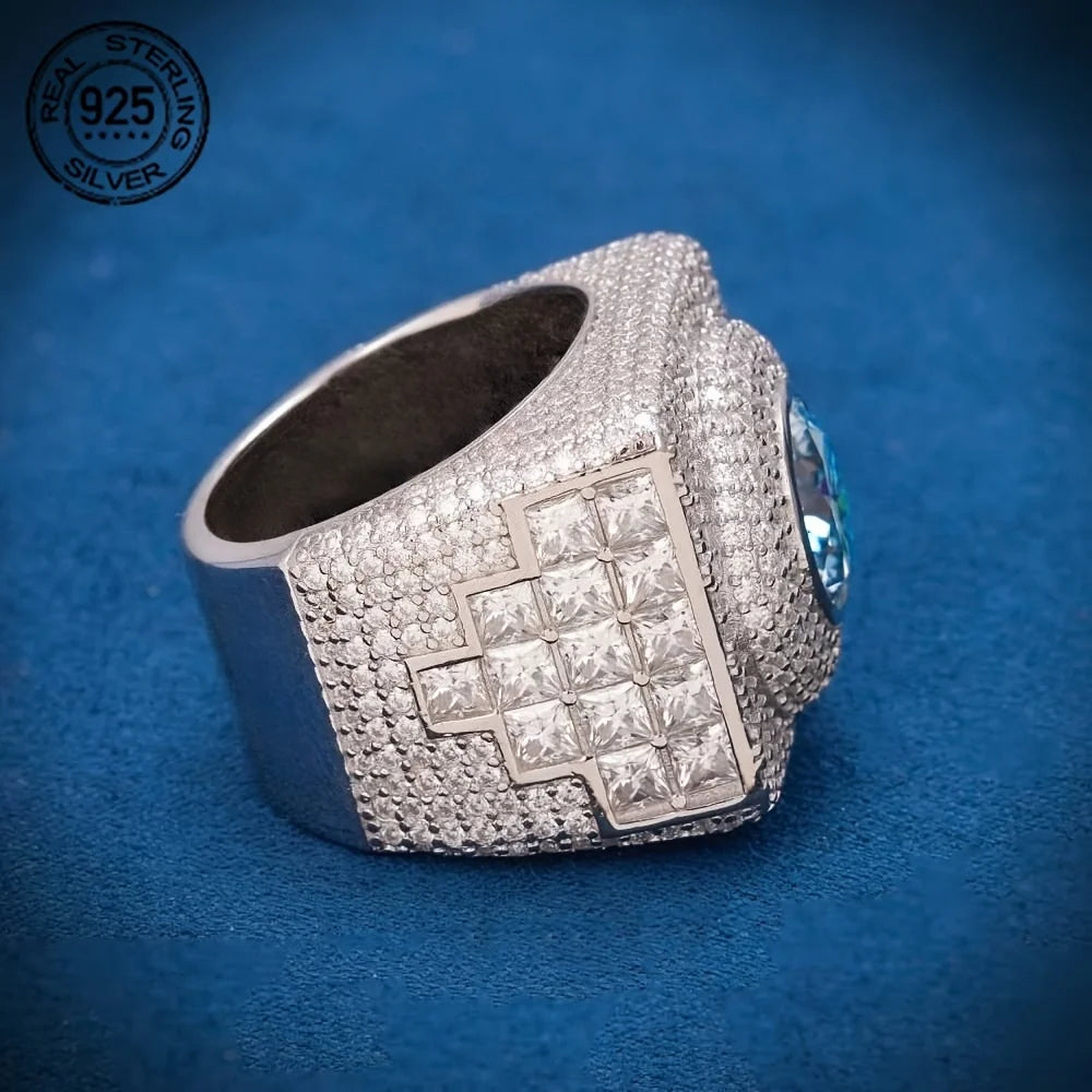 Luxurious Blue Lab Diamond 925 Silver Ring