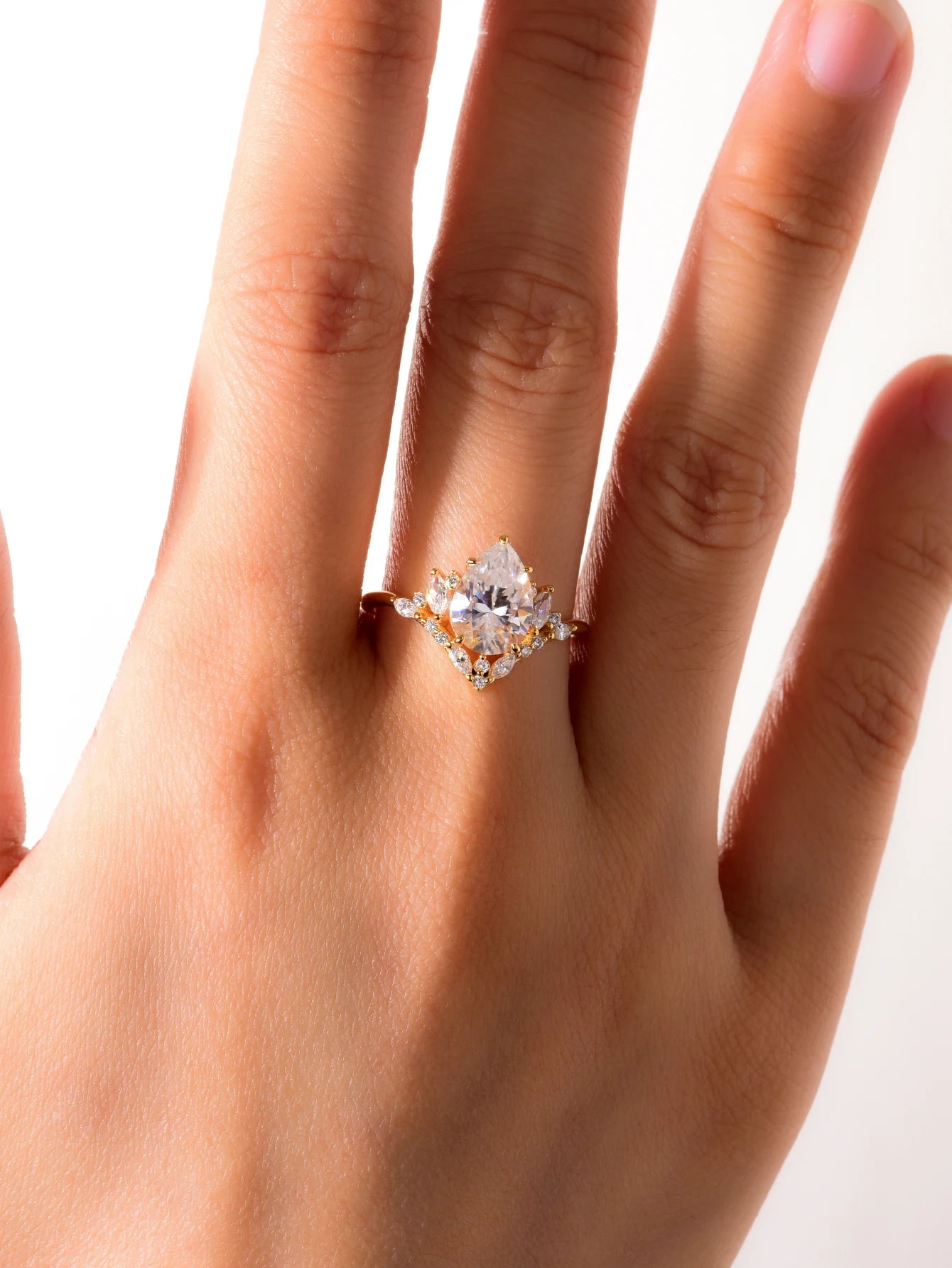 S925 Water Drop 2CT Moissanite Ring Set 18K Gold Plated Fine Jewelry