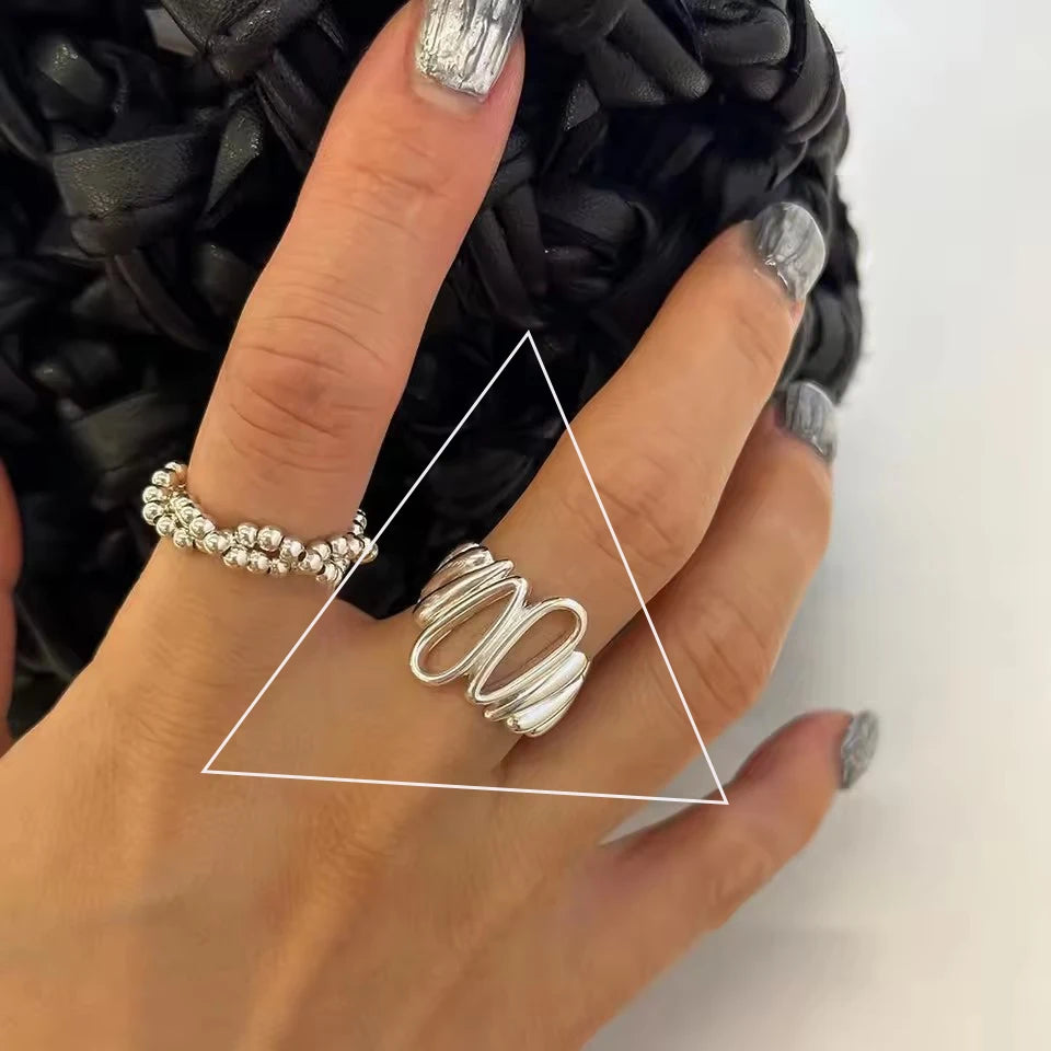 Silver Arched Wide Geometric Punk Ring