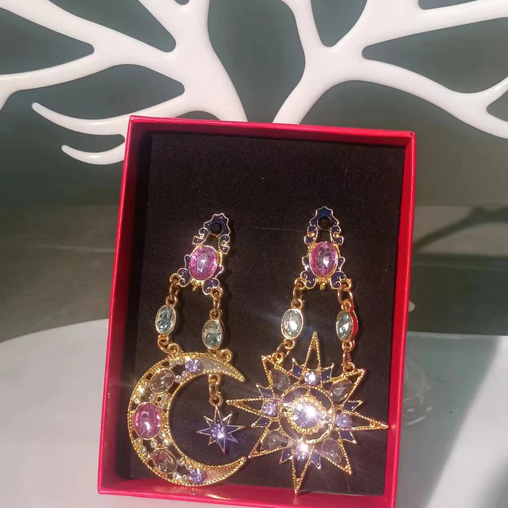 2 Star and Moon Earrings for Women
