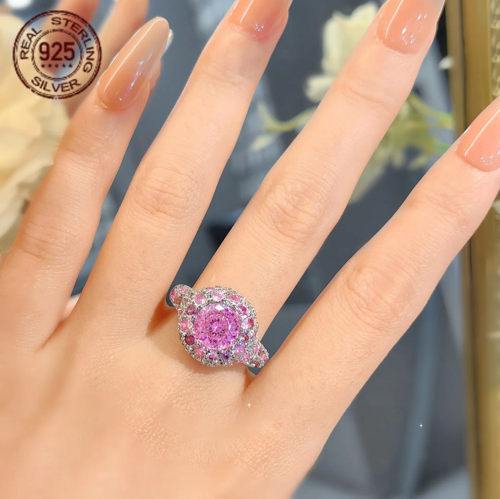 Pink Zircon 925 Silver Wedding Band – Luxury White Gold Plated