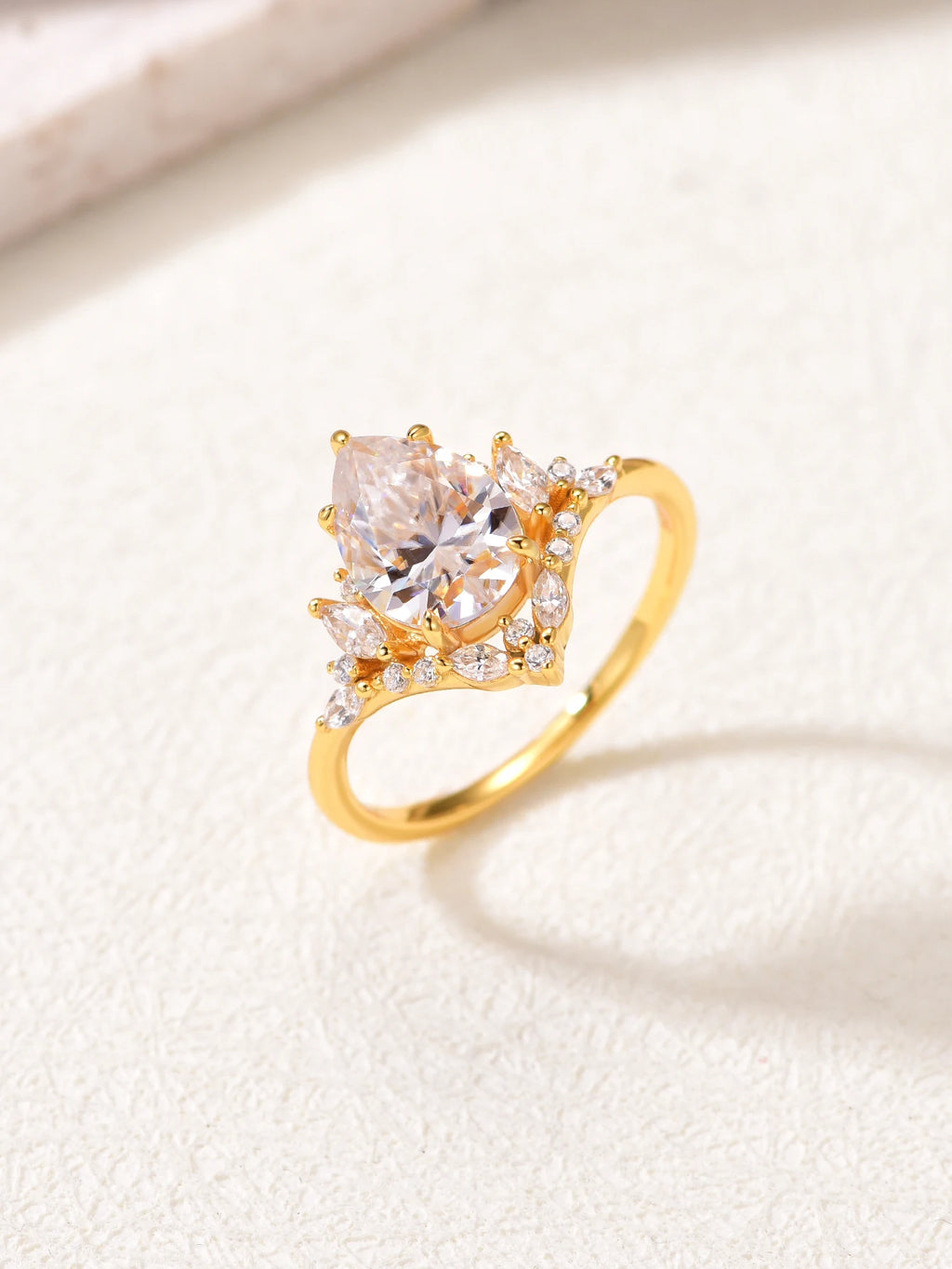 S925 Water Drop 2CT Moissanite Ring Set 18K Gold Plated Fine Jewelry