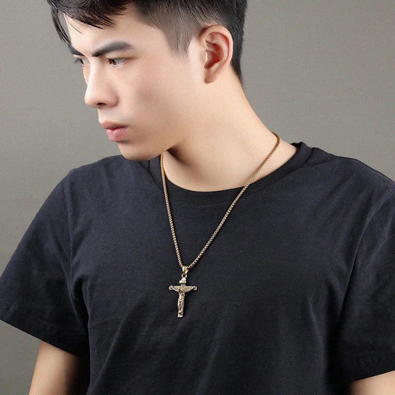 Stainless Steel Jesus Cross Necklace for Men