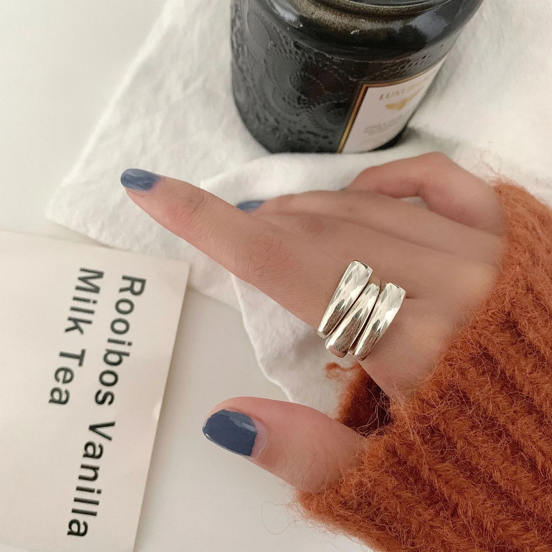 Silver Arched Wide Geometric Punk Ring