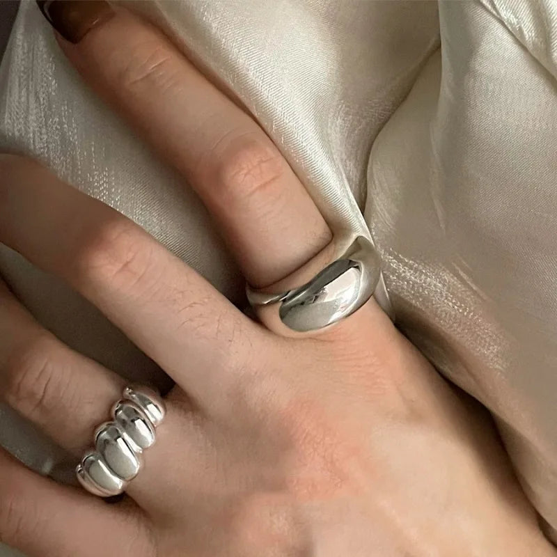 Silver Arched Wide Geometric Punk Ring