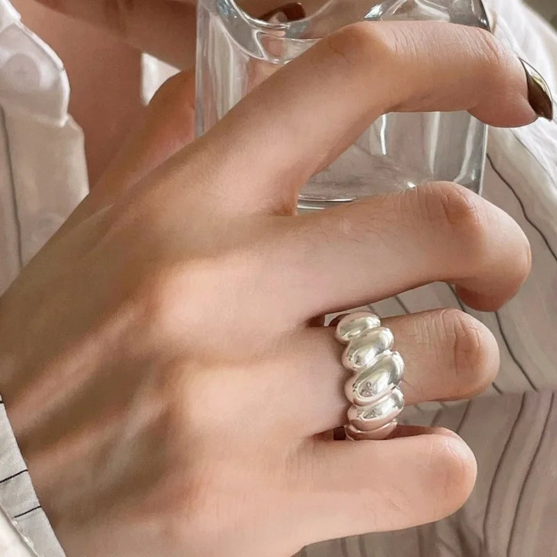 Silver Arched Wide Geometric Punk Ring