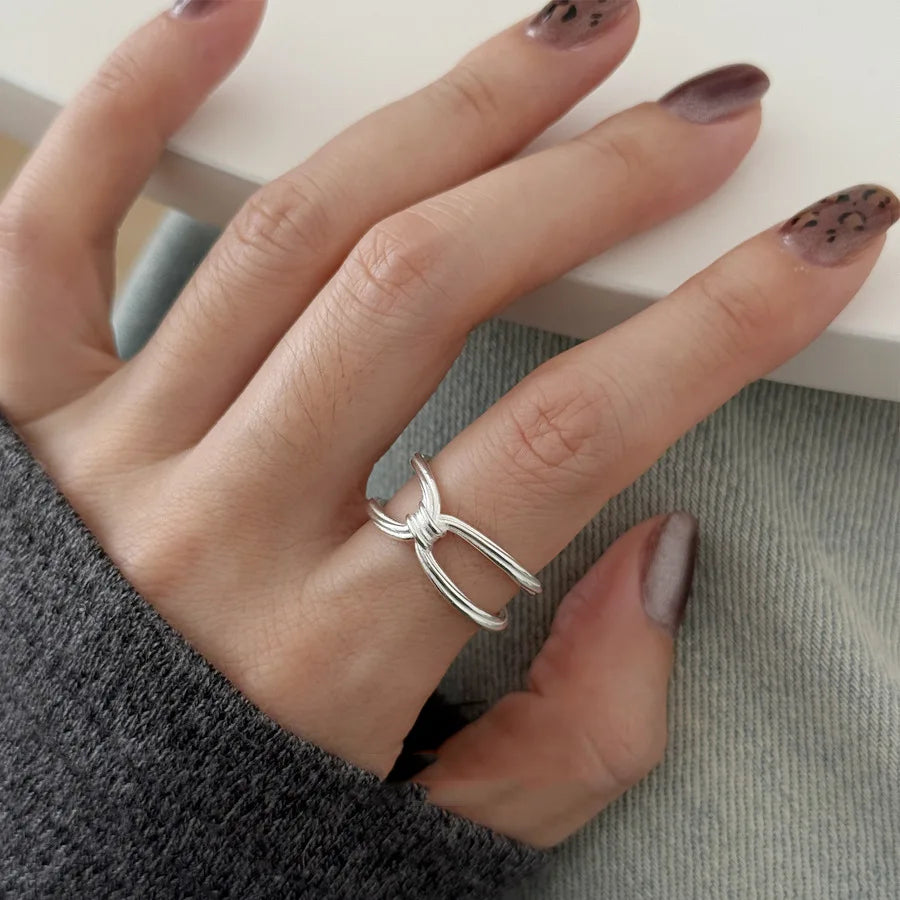 Silver Arched Wide Geometric Punk Ring