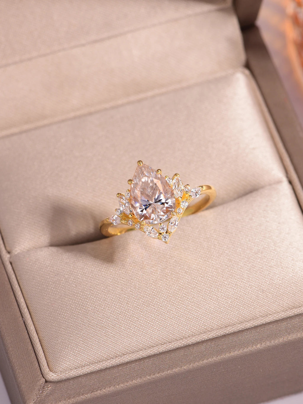 S925 Water Drop 2CT Moissanite Ring Set 18K Gold Plated Fine Jewelry