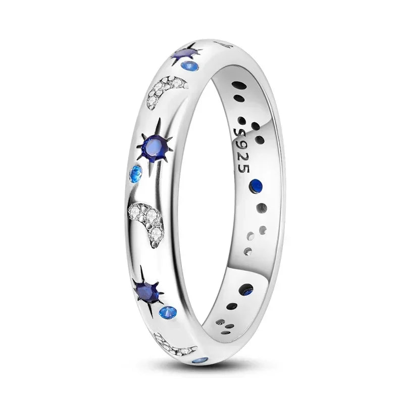New sparkling celestial blue crystal sun moon star stackable ring
