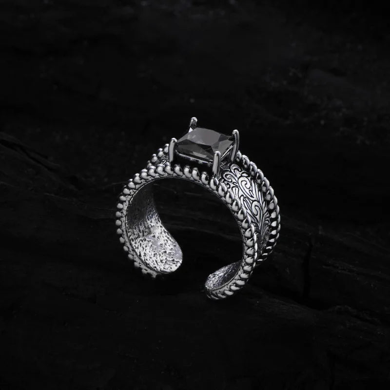 925 Silver Topaz Ring for Women – Vintage Hollow Lace Design