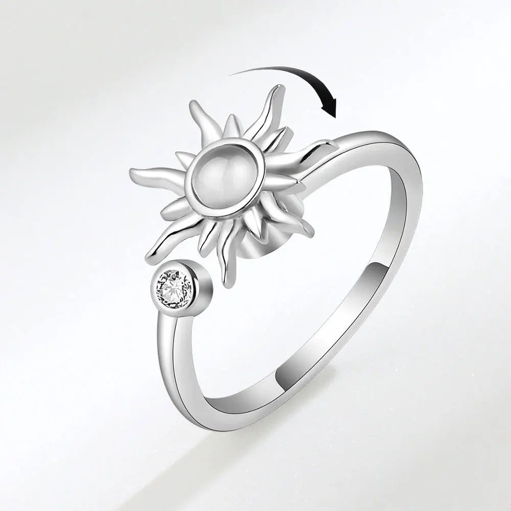 925 Silver Sunflower and Bee Rotating Zircon Ring
