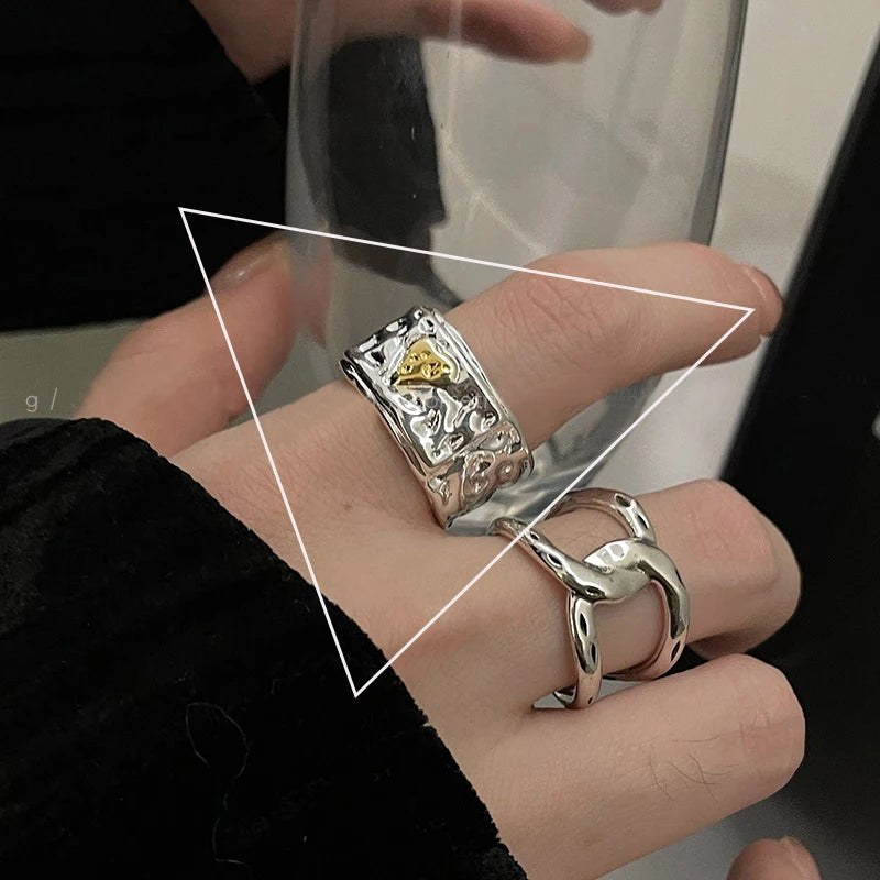 Silver Arched Wide Geometric Punk Ring