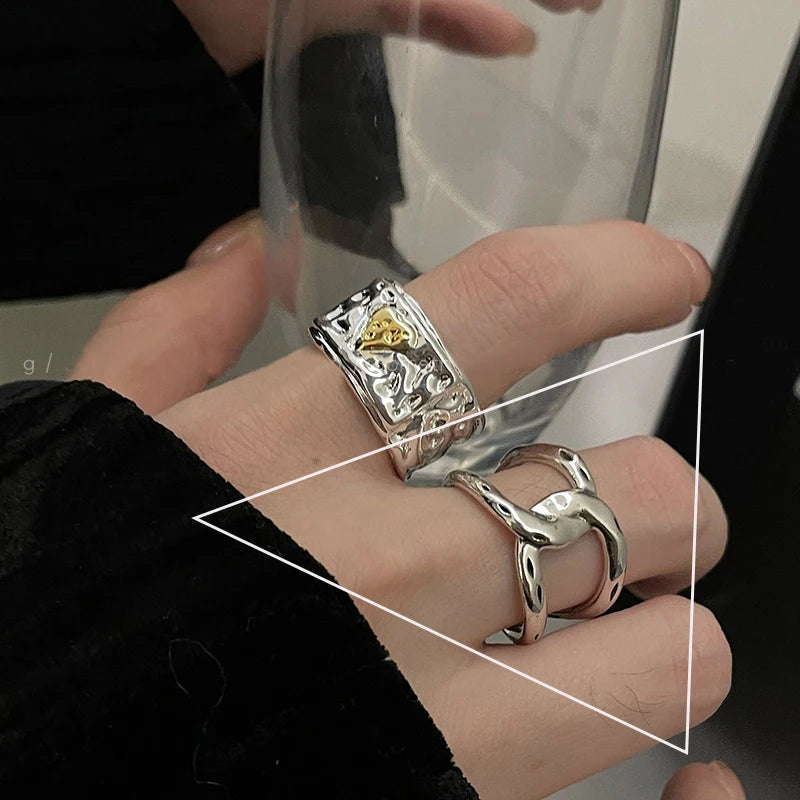 Silver Arched Wide Geometric Punk Ring