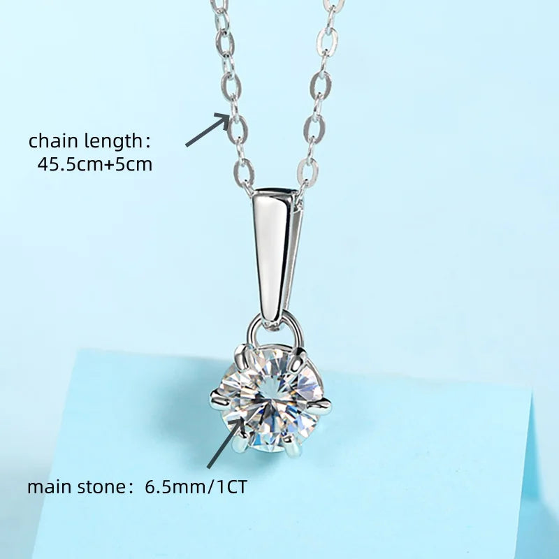 S925 18K Gold Round Solitaire Moissanite Pendant Necklace