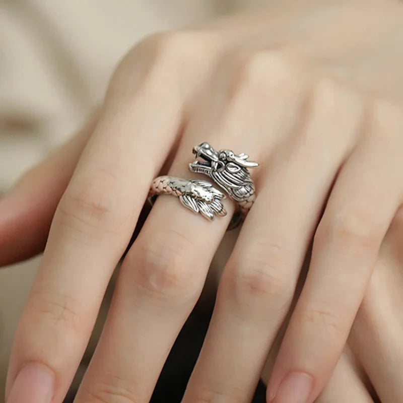 P925 Silver Dragon Punk Ring