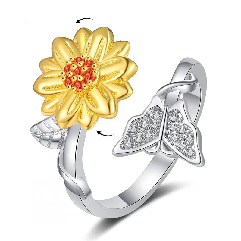 Sunflower crystal ring, anti-anxiety