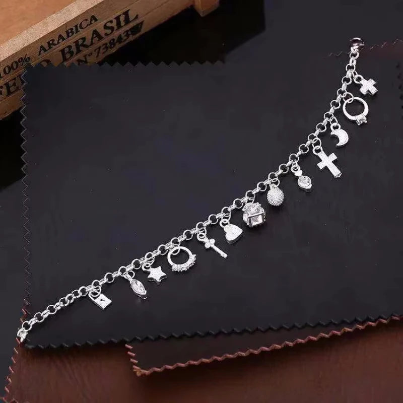 Silver Thirteen-Pendant Bracelet