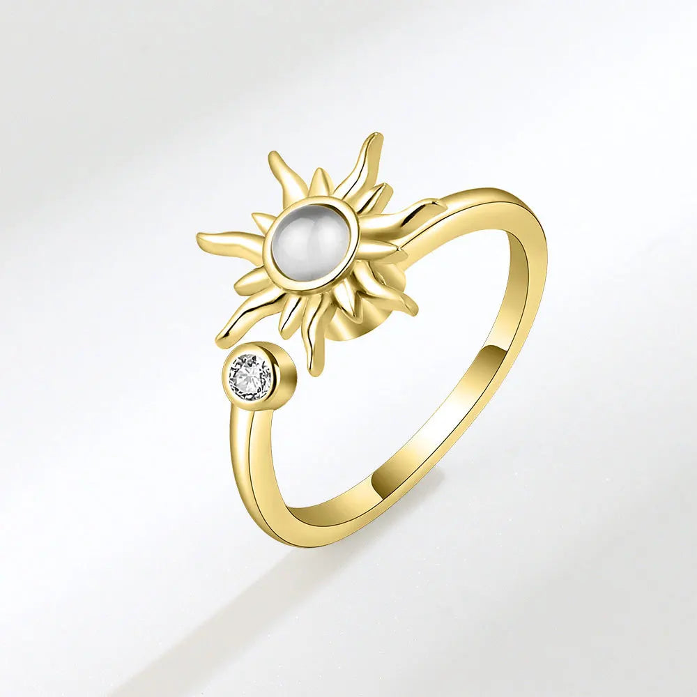 925 Silver Sunflower and Bee Rotating Zircon Ring