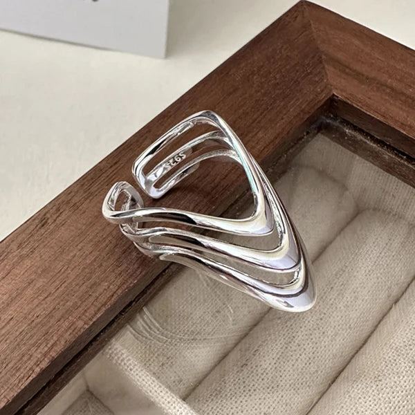 Silver Arched Wide Geometric Punk Ring