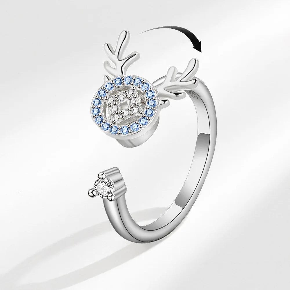 925 Silver Zircon Moon and Star Stress Relief Ring