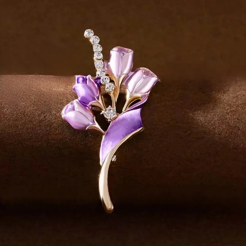 Enamel Tulip Brooch for Ladies – High-End Pearl Flower Pin