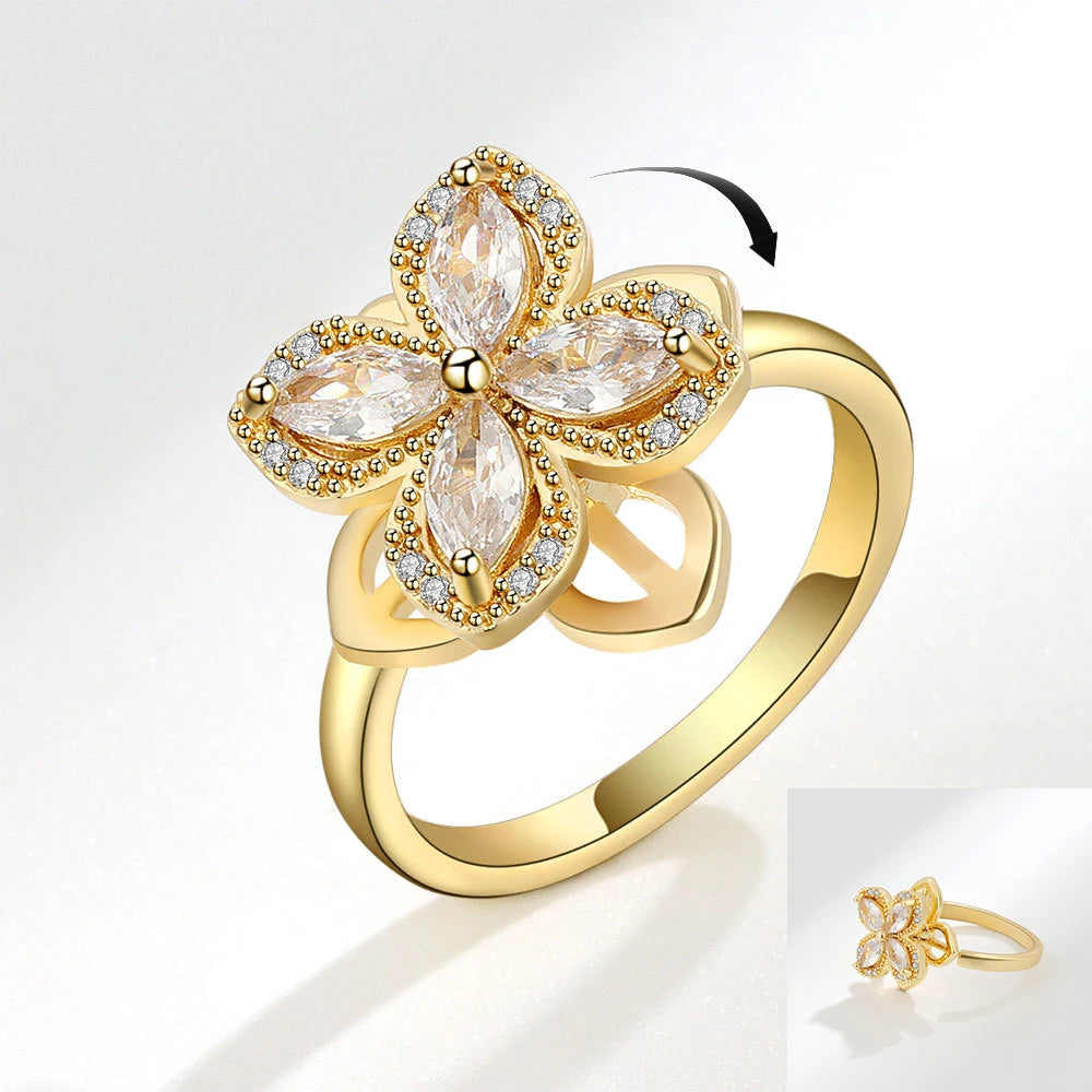 925 Silver Sunflower and Bee Rotating Zircon Ring