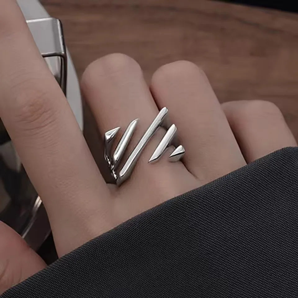 Silver Arched Wide Geometric Punk Ring