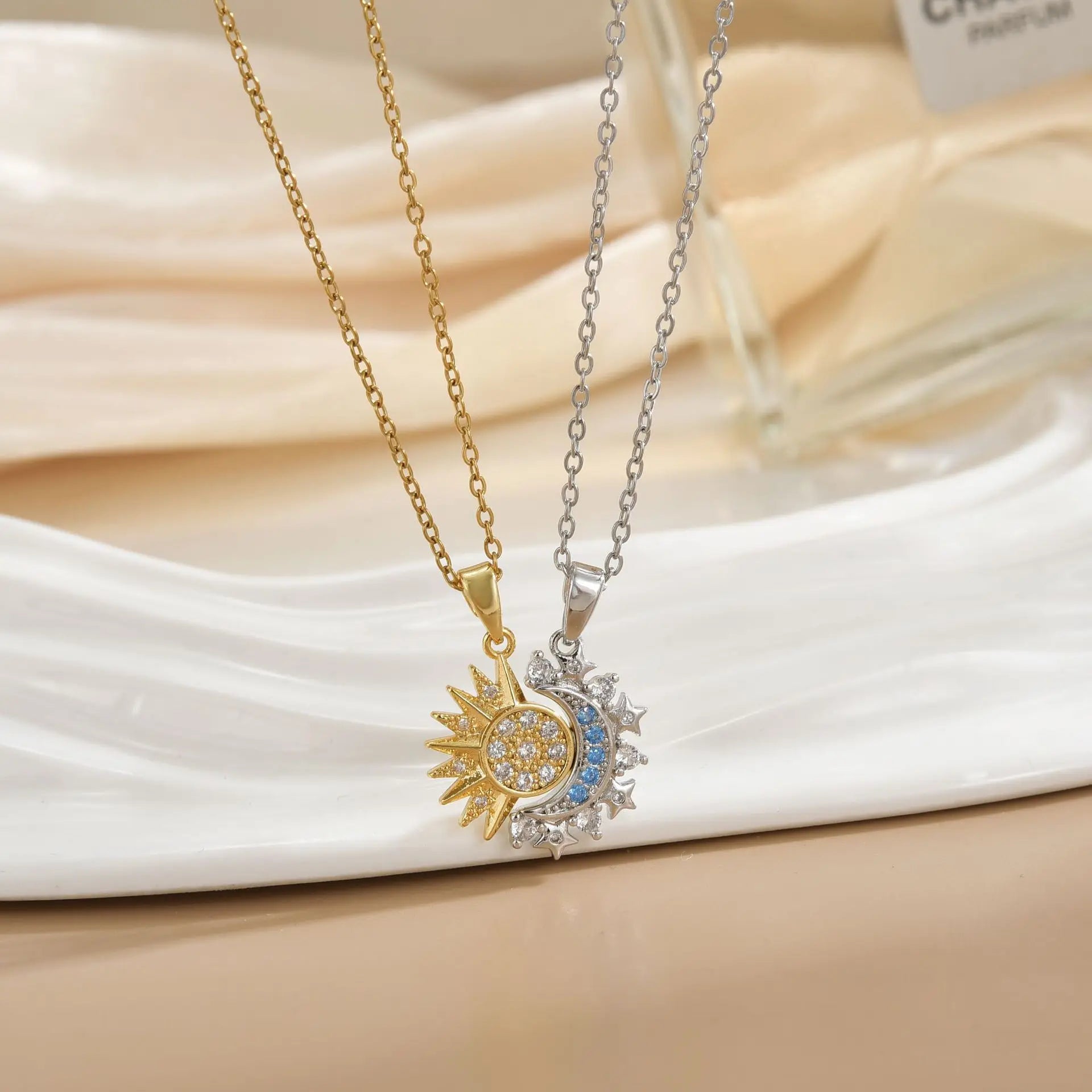 Stainless Steel Magnetic Sun–Moon Necklace for Couples & Friends