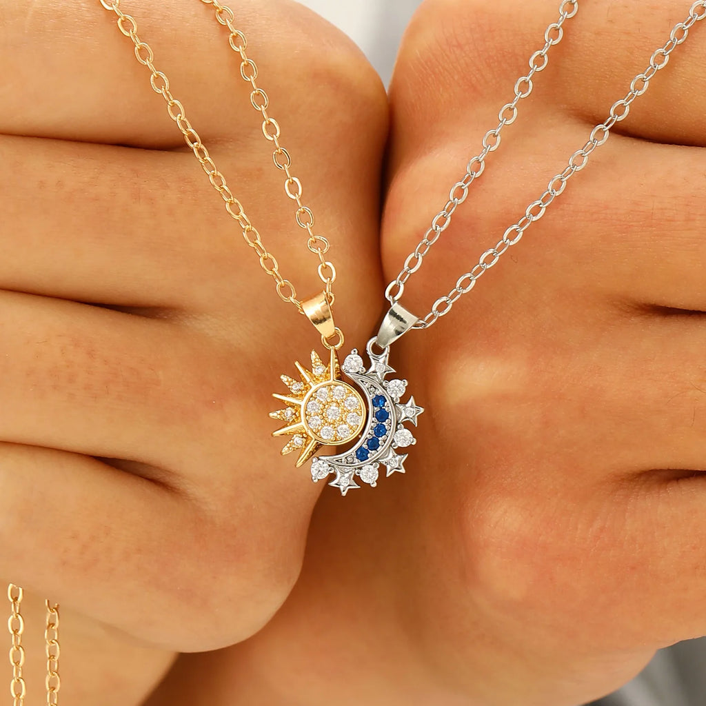 Stainless Steel Magnetic Sun–Moon Necklace for Couples & Friends