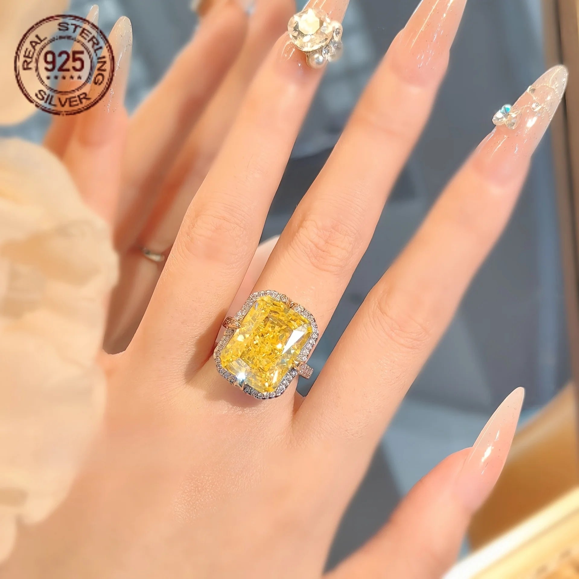 Luxury 8ct Princess Zircon Ring for Women – 925 Silver Jewelry