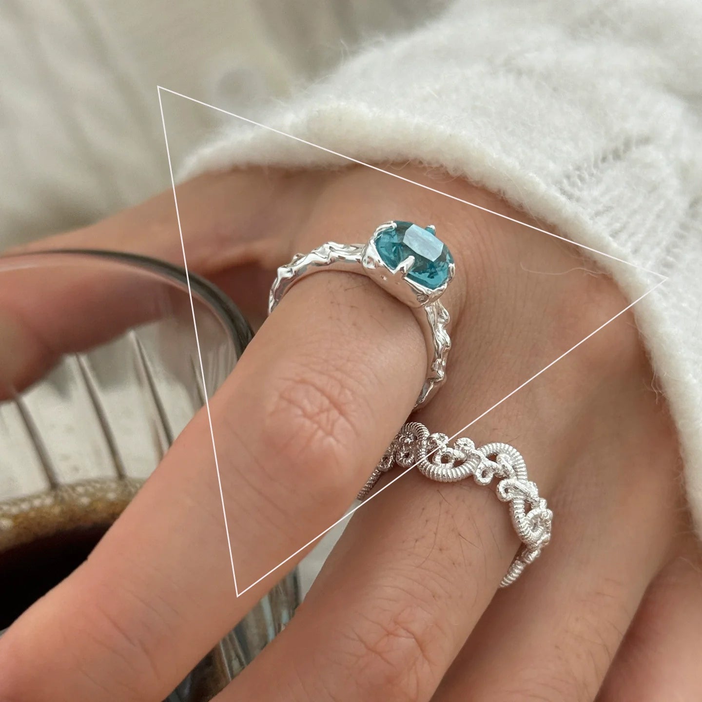 925 Silver Topaz Ring for Women – Vintage Hollow Lace Design