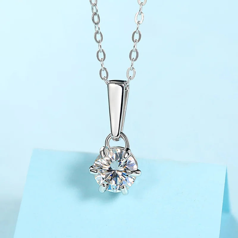 S925 18K Gold Round Solitaire Moissanite Pendant Necklace