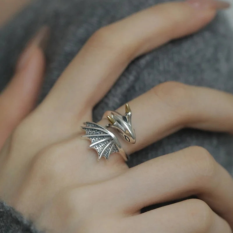 P925 Silver Dragon Punk Ring