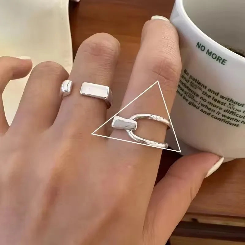 Silver Arched Wide Geometric Punk Ring