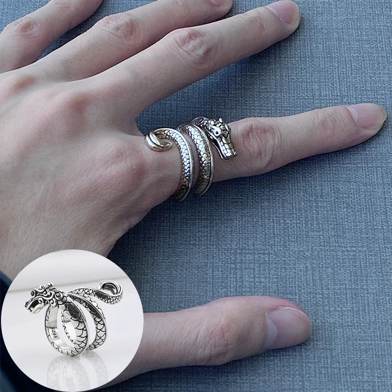 P925 Silver Dragon Punk Ring