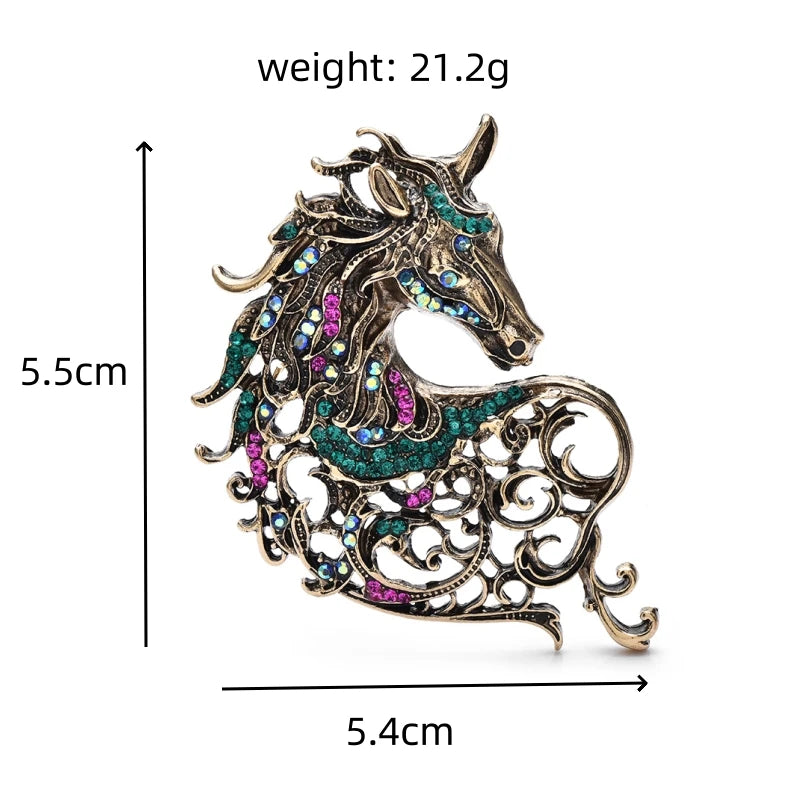 Vintage Unicorn Horse Brooch Multi-color Crystal Metal Pin