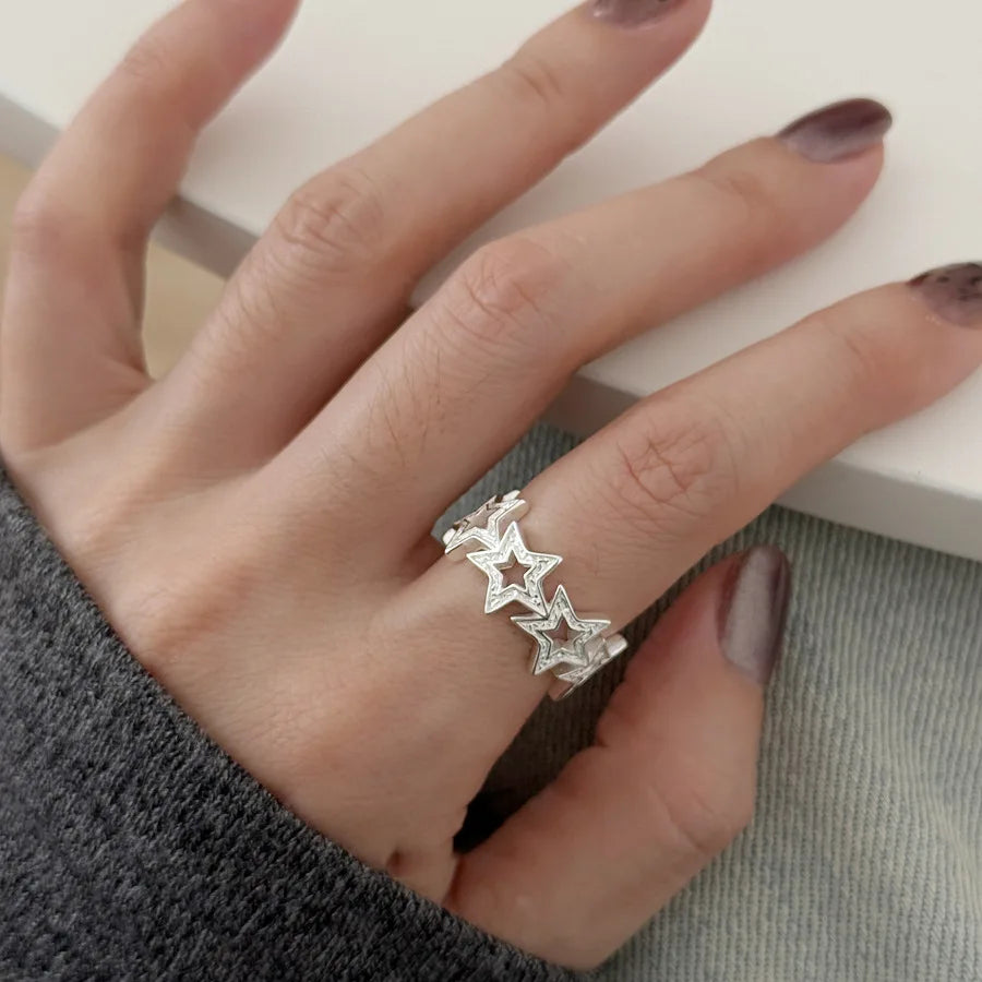 Silver Arched Wide Geometric Punk Ring