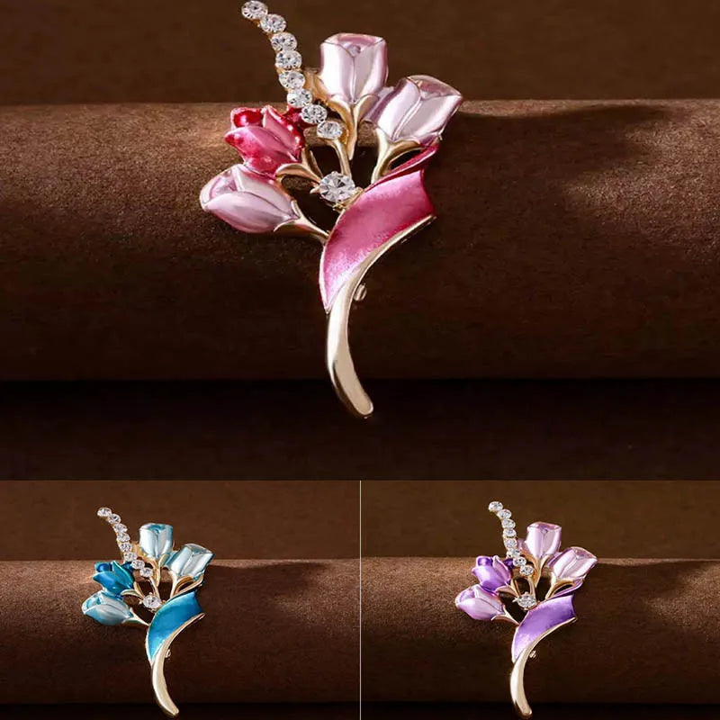 Enamel Tulip Brooch for Ladies – High-End Pearl Flower Pin