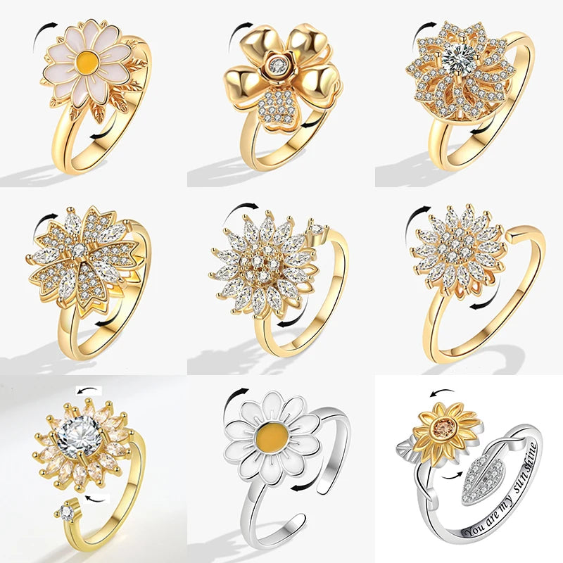 Sunflower crystal ring, anti-anxiety