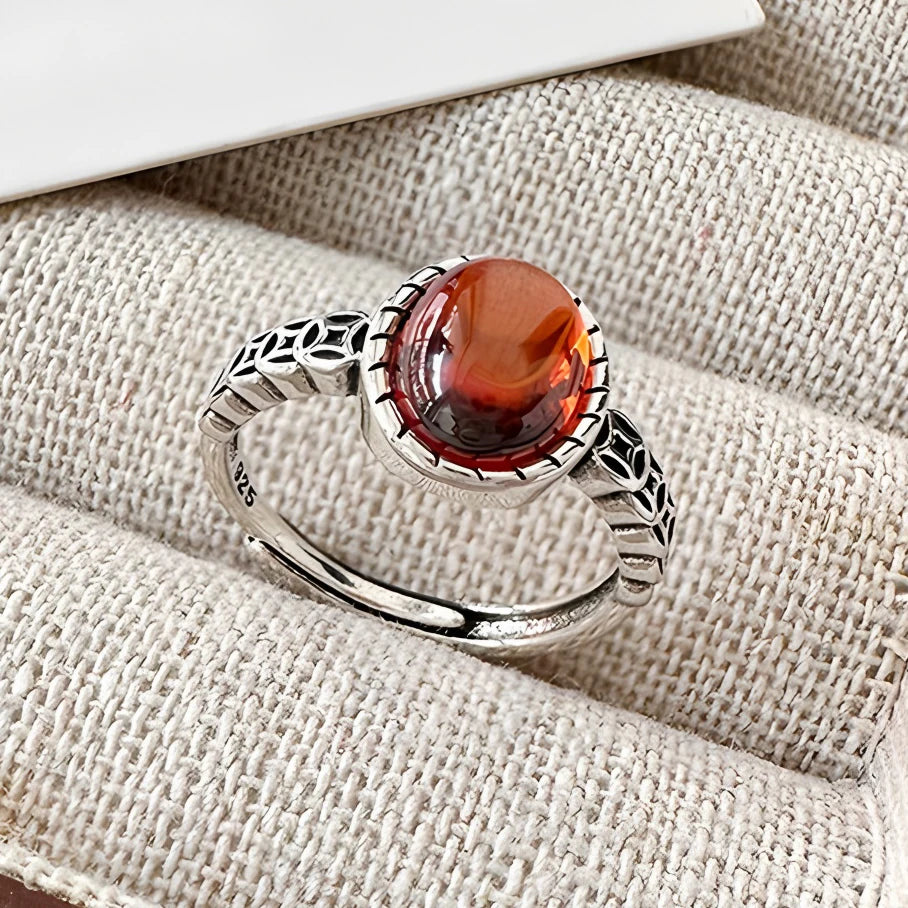 925 Silver Topaz Ring for Women – Vintage Hollow Lace Design