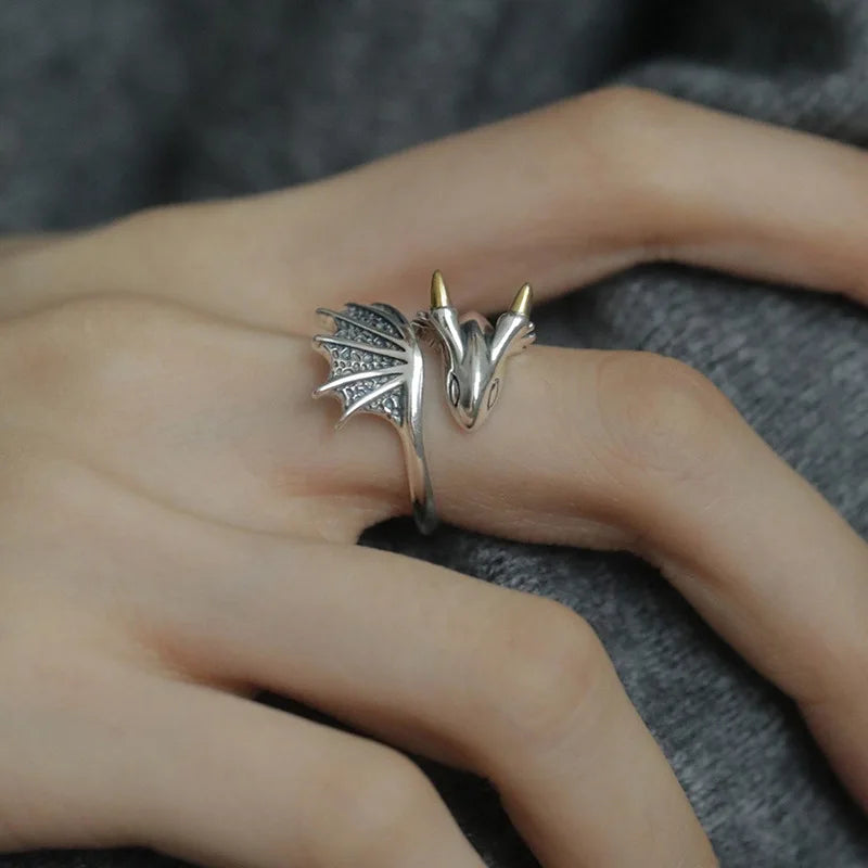P925 Silver Dragon Punk Ring