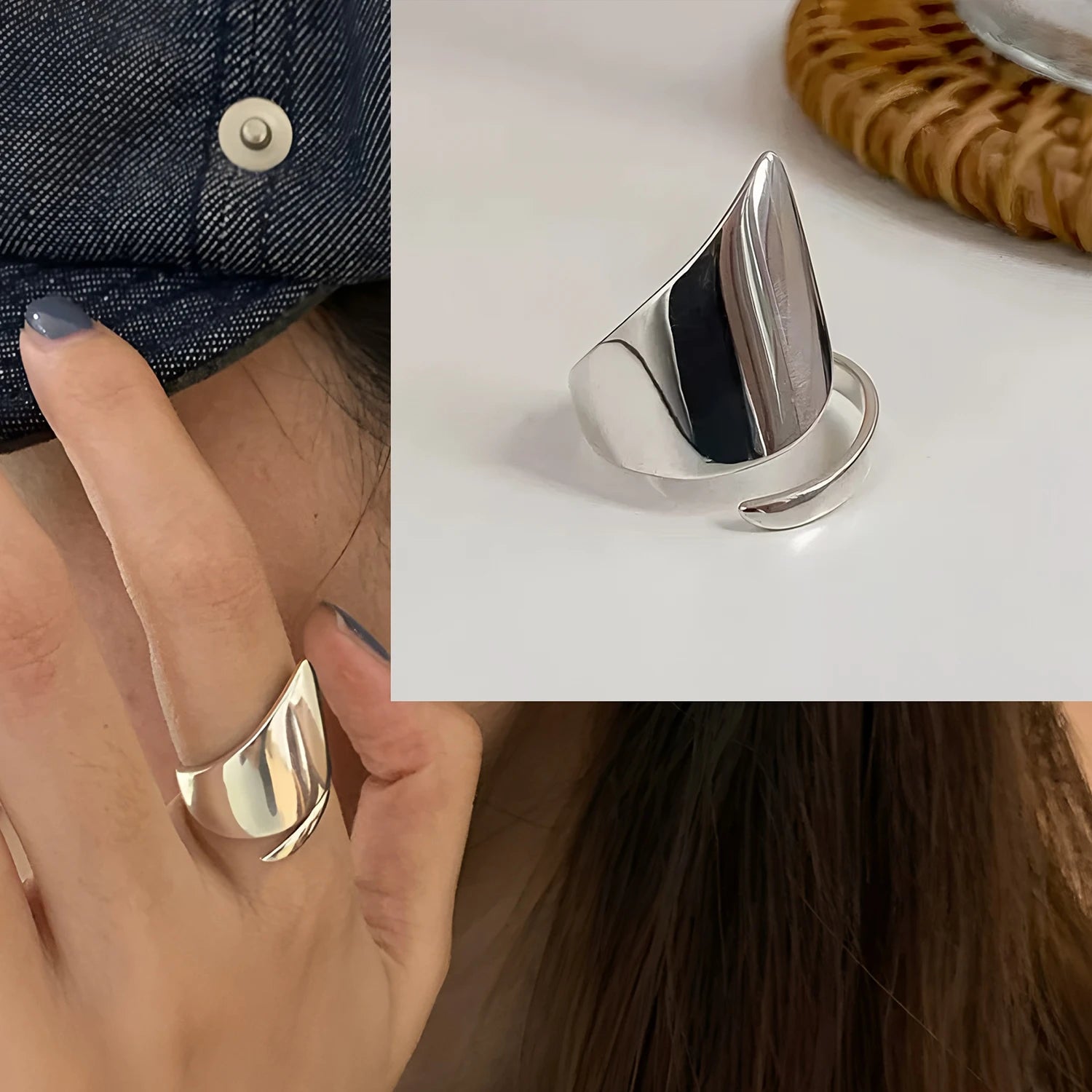 Silver Arched Wide Geometric Punk Ring