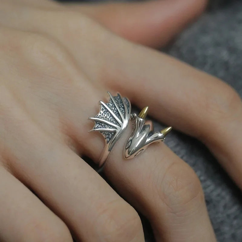 P925 Silver Dragon Punk Ring