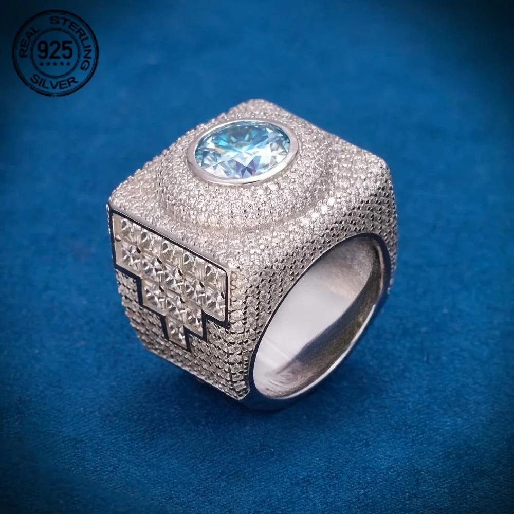 Luxurious Blue Lab Diamond 925 Silver Ring