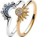 New sparkling celestial blue crystal sun moon star stackable ring