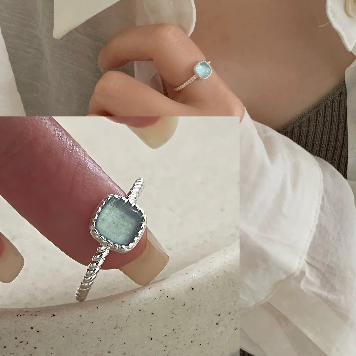 925 Silver Topaz Ring for Women – Vintage Hollow Lace Design